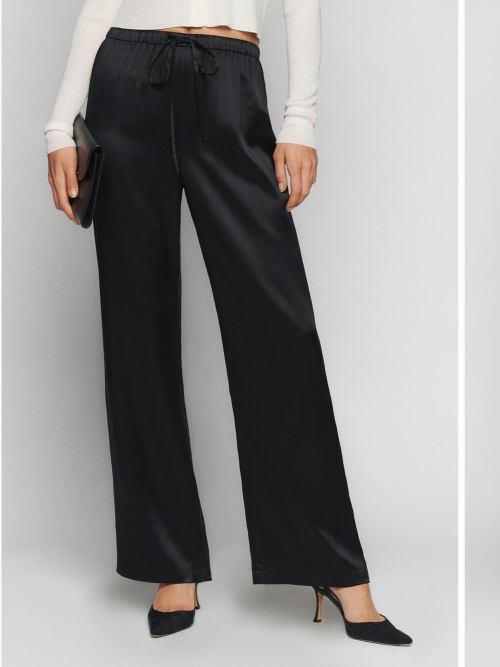 Reformation Olina Wide Leg Silk Pants Black Dressy
